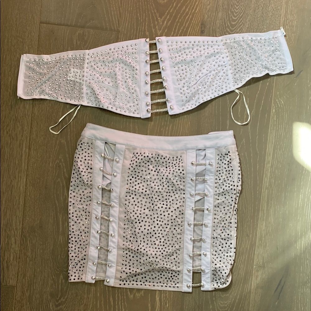 Fashion Nova White Studded Pencil Skirt